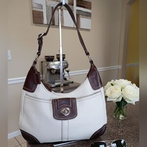 Coach Hamilton Pebble Leather Ivory With Brown